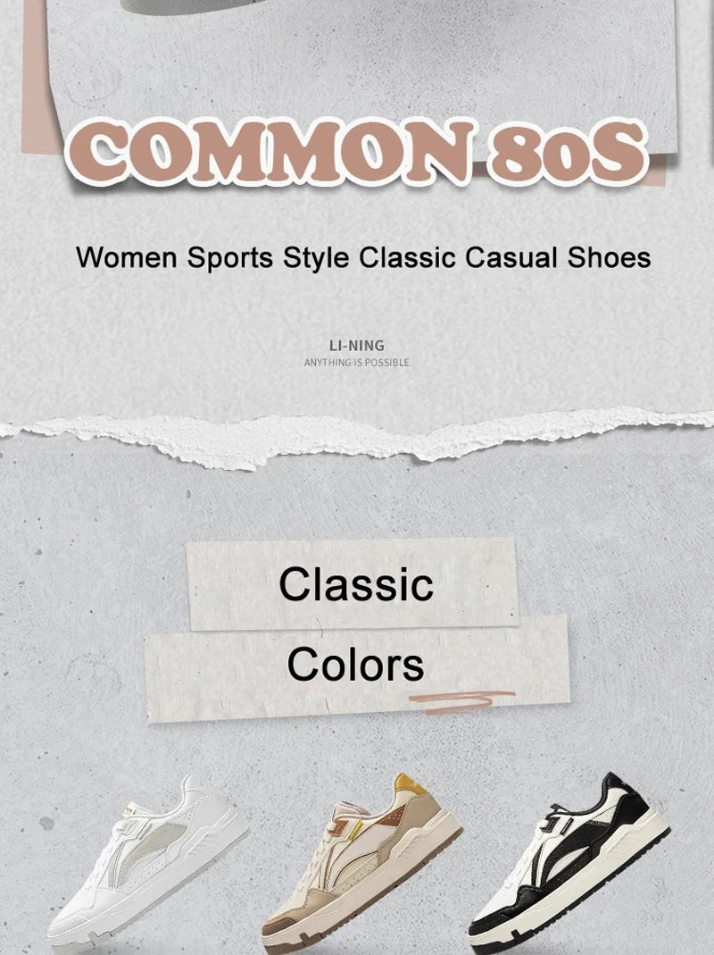 Damskie buty lifestyle Li-Ning COMMON 80s DUAL CUSHION – sportowe buty do codziennego noszenia, klasyczne i wygodne sneakersy rekreacyjne LiNing AGCU158