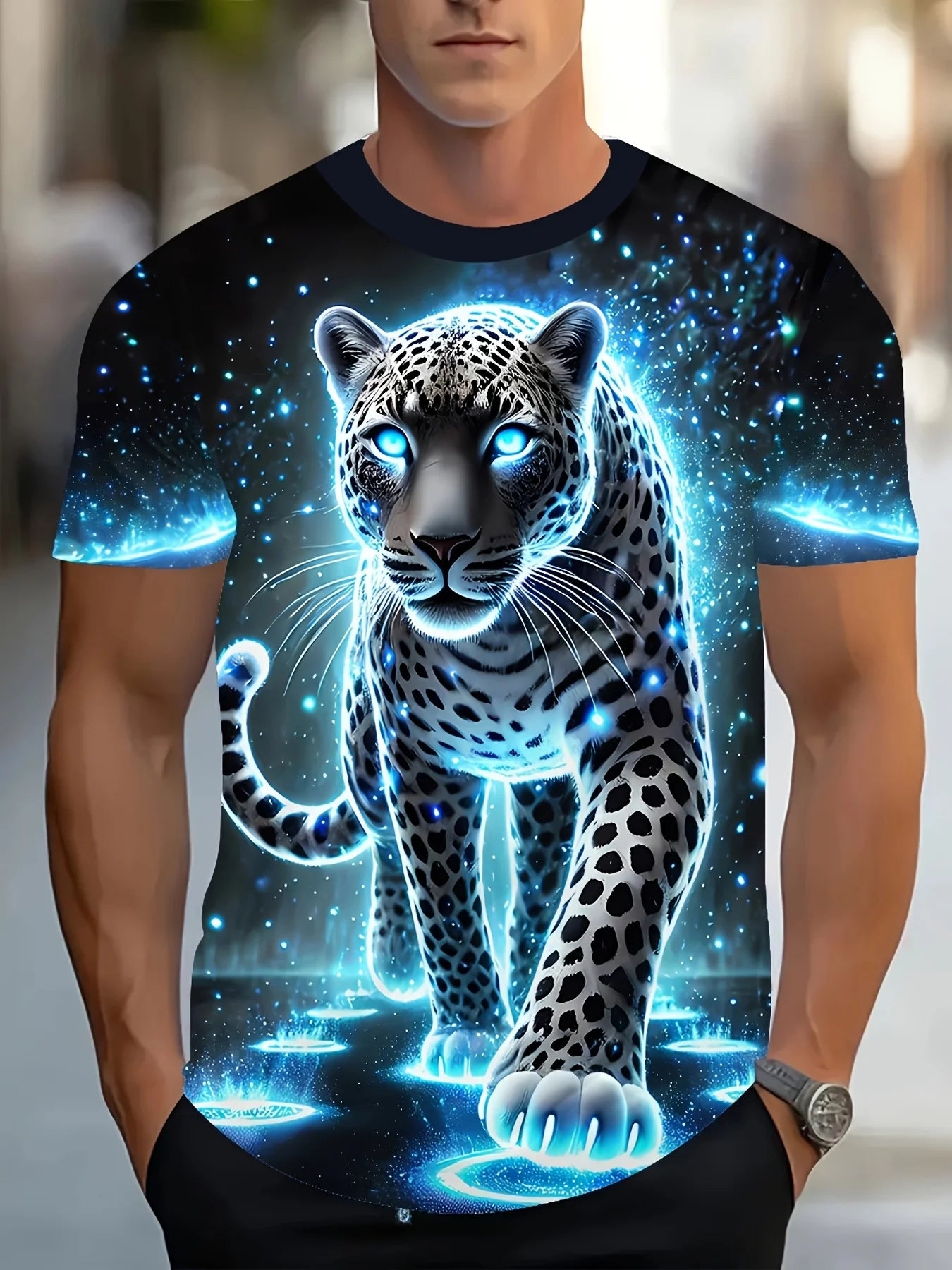 Hot Selling Fashion New Cool Men's 3D Printing Cool Serious Tiger Leopard Muscle Design Loose Streetwear Shirt Large Size