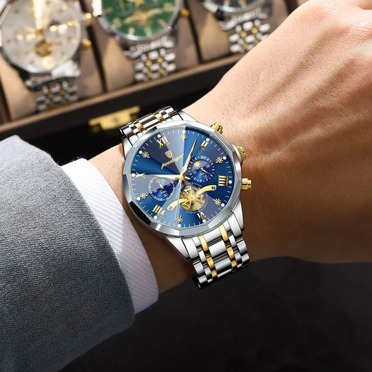 Montre homme POEDAGAR de luxe originale, étanche, chronographe lumineux, montre-bracelet en acier inoxydable à quartz, montres haut de gamme pour hommes
