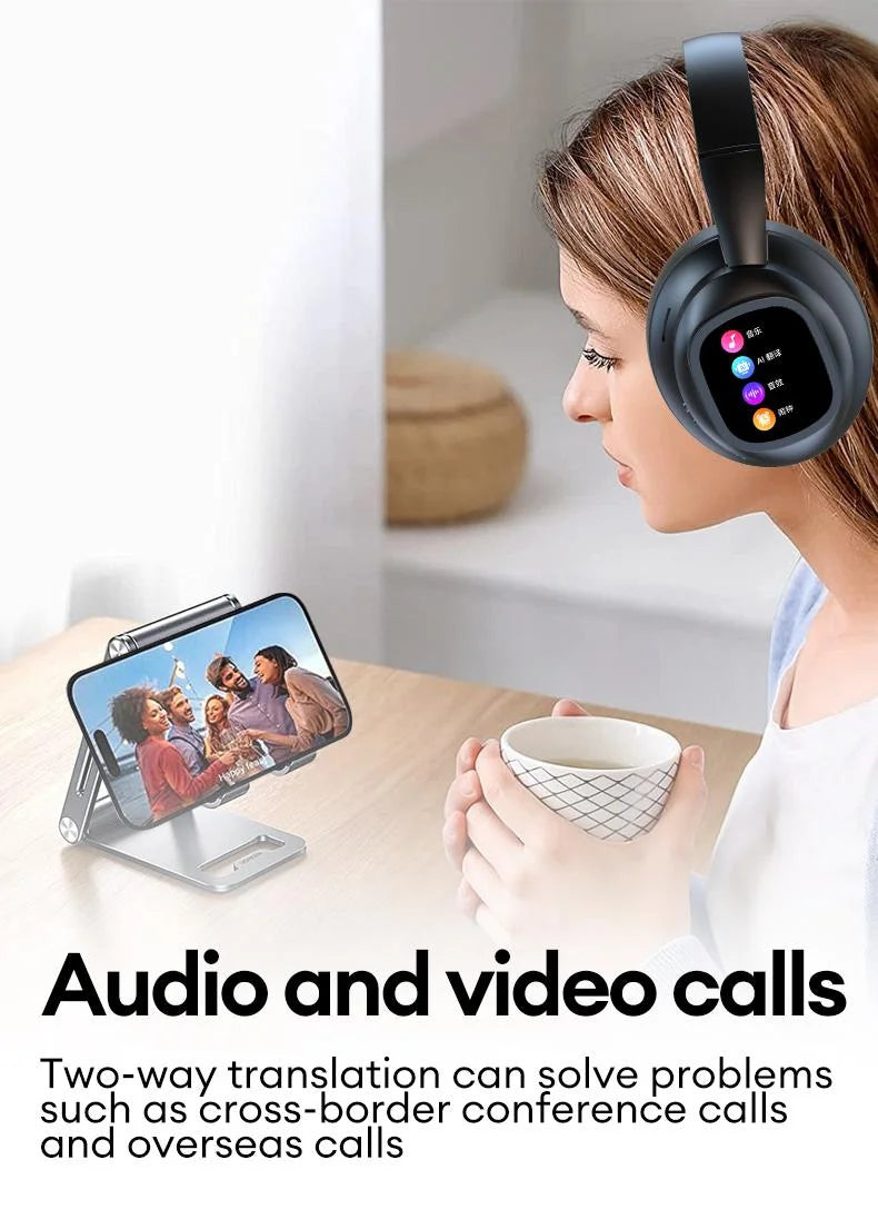 KI-LCD-Touchscreen kabellose Bluetooth-Kopfhörer – ANC-Geräuschunterdrückung, tiefer Bass, Gaming-Headset mit HD-Mikrofon