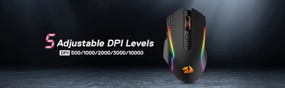 Redragon M810 Pro безжична геймърска мишка, 10000 DPI жична геймърска мишка с бутон Rapid Fire, 8 макро бутона, черно-бяла мишка