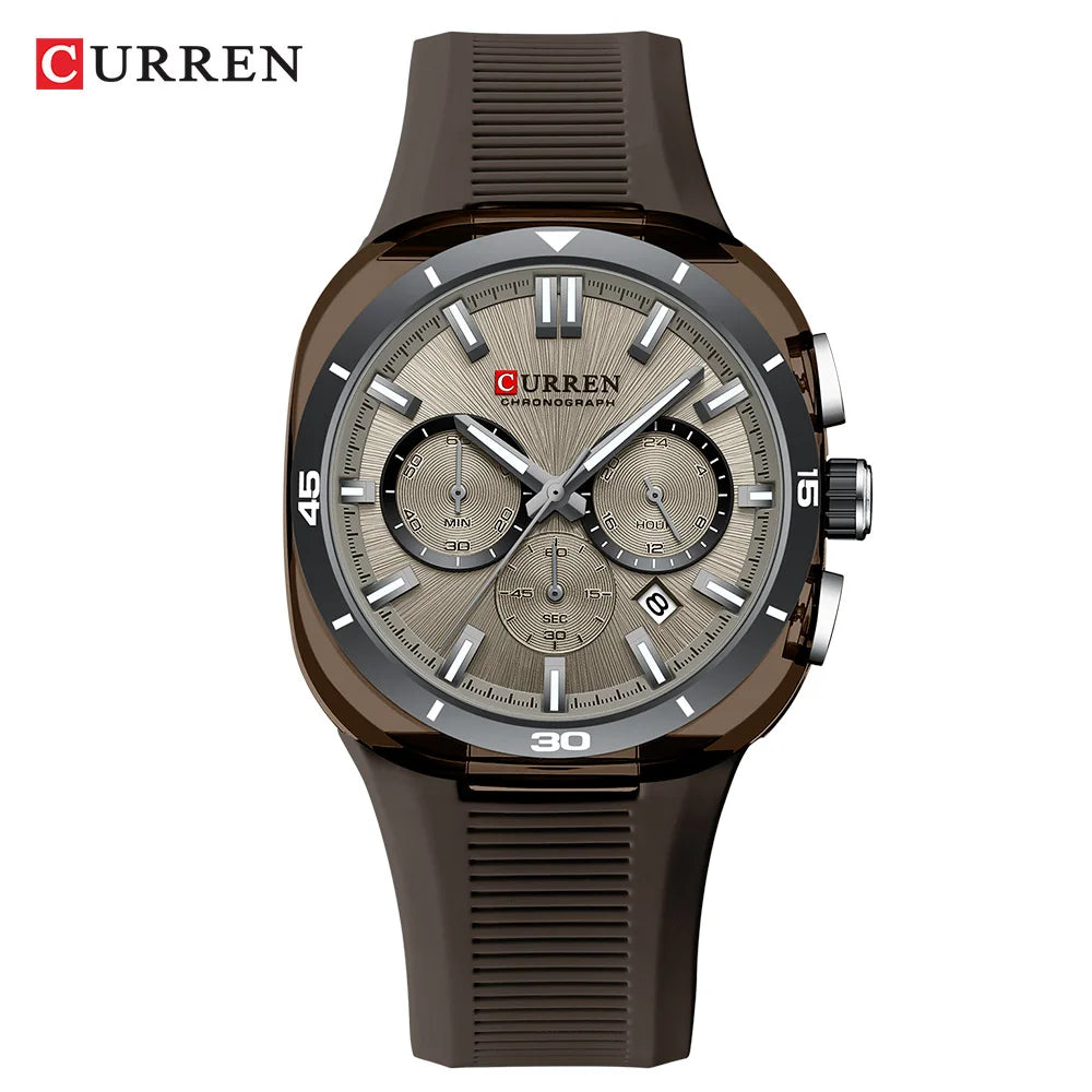 Montre pour homme CURREN – Nouveau modèle de luxe à quartz, bracelet en silicone, style sportif, multifonction, étanche, lumineuse, avec affichage de la date et chronomètre.