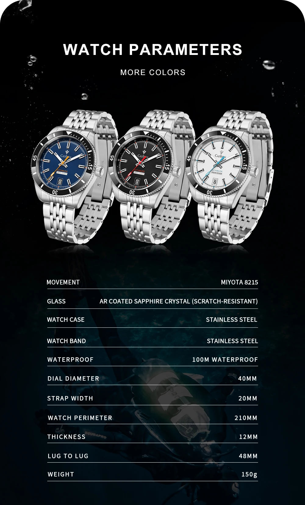 NEW 2025 CADISEN Men's Watches Mechanical Wristwatch For Men Automatic Watch Japan 8215 Ceramic Bezel 10Bar Waterproof Clock