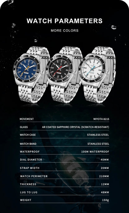 NEW 2025 CADISEN Men's Watches Mechanical Wristwatch For Men Automatic Watch Japan 8215 Ceramic Bezel 10Bar Waterproof Clock