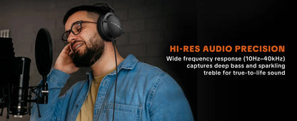Auriculares con cable circumaurales Talomen TOP W550X con transductores de 50mm, graves profundos, cable desmontable y micrófono integrado – Headset para gaming, DJ, estudio y oficina
