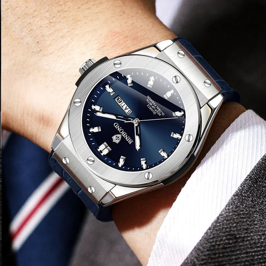 Men’s watch, casual style, leather strap, automatic or quartz model, luxury accessory, ideal gift idea, trendy wristwatch.