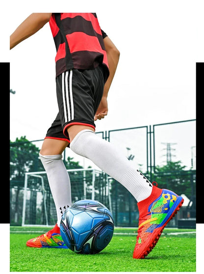 Nouveaux hommes chaussures de Football de haute qualité en plein air haute cheville ultraléger bottes de Football en salle chaussures de sport antidérapantes Futsal antidérapantes