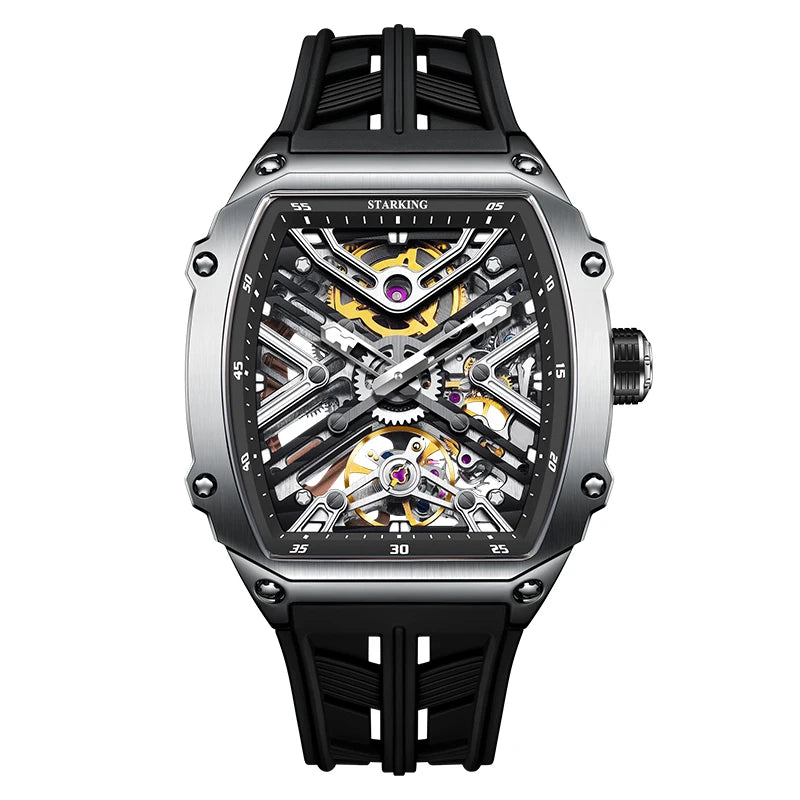 STARKING Men's Waterproof Sports Mechanical Watches Wear-resistant Silicone Strap Automatic Watch Luminous Tonneau Luxury Watch