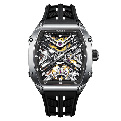 STARKING Men's Waterproof Sports Mechanical Watches Wear-resistant Silicone Strap Automatic Watch Luminous Tonneau Luxury Watch
