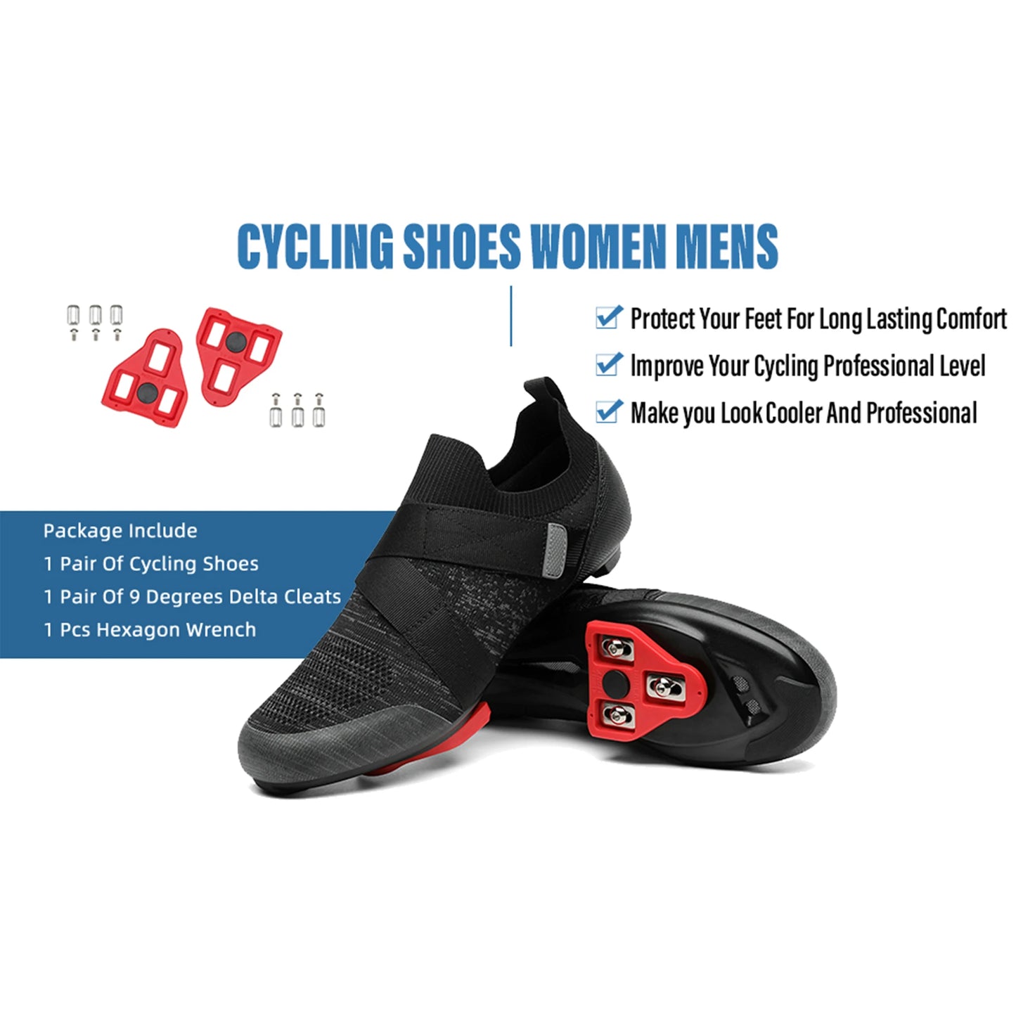 Unisex Cycling Shoes Compatible with Pelotan/SPD Indoor Road Riding Biking Bike Shoes with Delta Cleats Included for Men Women
