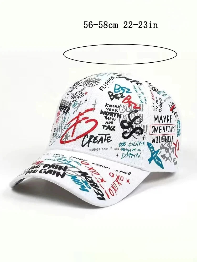 Baseballkasket med modegraffiti-print, udendørs bomuldskasket, hat til mænd og kvinder, sommer-solhatte, justerbare hiphop-kasketter