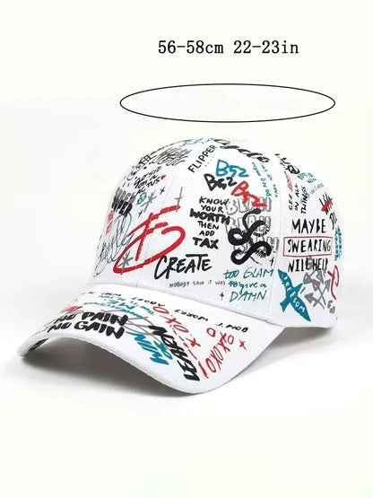 Baseballkasket med modegraffiti-print, udendørs bomuldskasket, hat til mænd og kvinder, sommer-solhatte, justerbare hiphop-kasketter