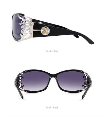 New wraparound diamond metal shiny polarizing driving sunglasses, vintage fashion, personalized trend, hollow-out lace