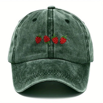Casquette de baseball imprimée « fraises » avec visière réglable, casquette « duckbill » tendance pour hommes et femmes, design à visière souple