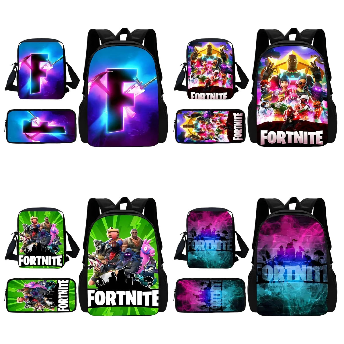 Beliebter FortniteS Schulrucksack für Kinder mit Umhängetasche und Federtaschen – Schultaschen für Jungen und Mädchen, ideales Geschenk