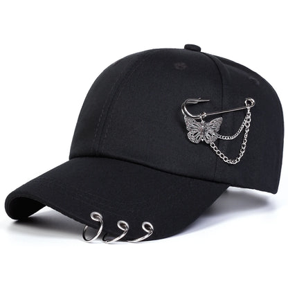 Gorras de béisbol unisex con anilla de hierro en forma de mariposa, para primavera y otoño, al aire libre, ajustables, informales, con protección solar, gorras deportivas