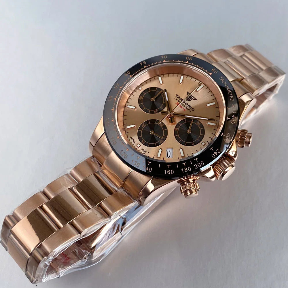 Luxuriöse VK63 Herrenuhr mit Quarzwerk, Business-Chronograph, 39mm, Stahl/Roségold, Datum, leuchtendes Zifferblatt, voll funktionsfähiger Chronograph