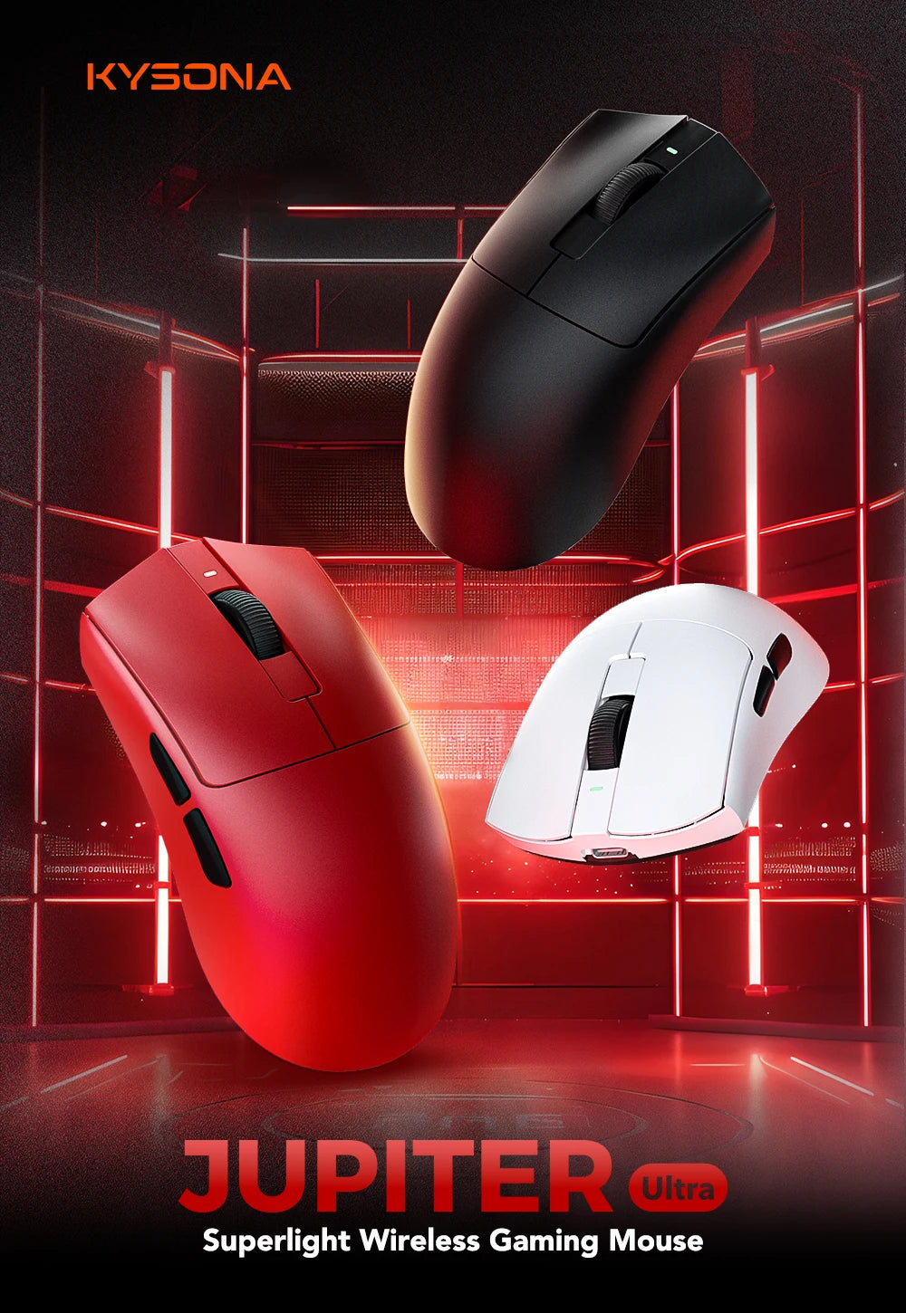 Mysz gamingowa KYSONA Jupiter Series – przewodowa i bezprzewodowa, 8Khz, sensor PAW3950, Bluetooth, 46g, akumulatorowa, sterownik webowy do PC i laptopa