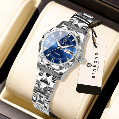 BINBOND ladies’ watch: a robust, luxurious, luminescent and water-resistant quartz watch, featuring an accurate date and day-of-the-week display.