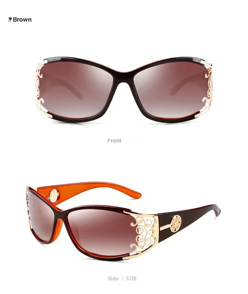 New wraparound diamond metal shiny polarizing driving sunglasses, vintage fashion, personalized trend, hollow-out lace