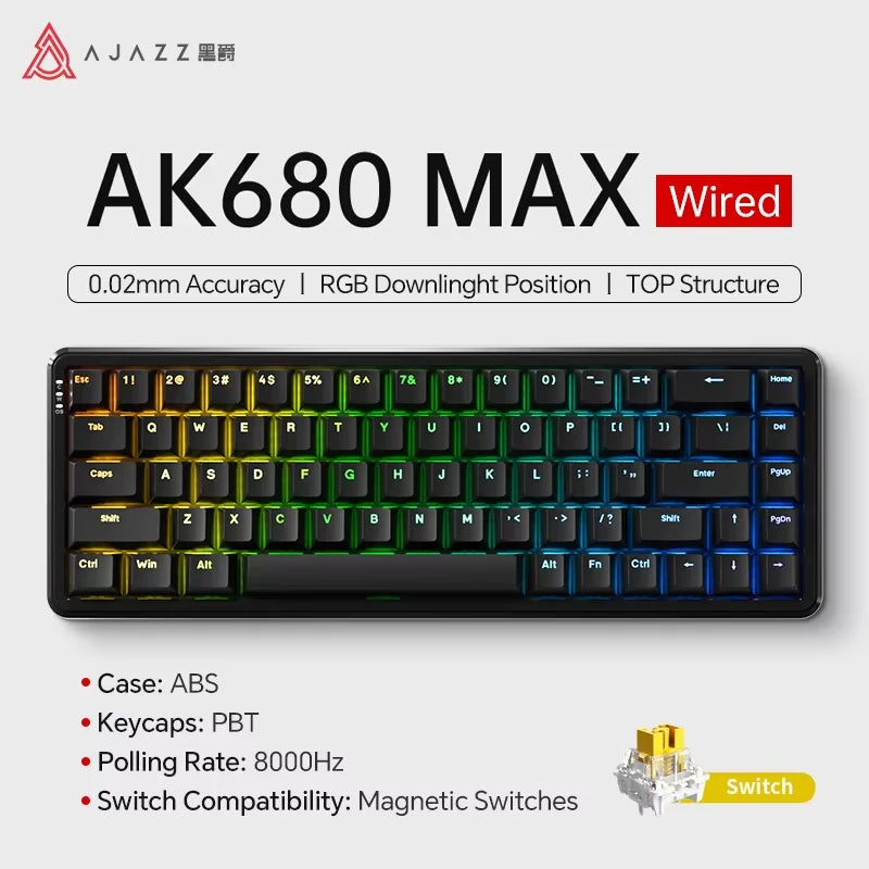 AJAZZ AK680 MAX Magnetic Axis Wired Keyboard 0.125ms Ultra-Low Latency Professional Gaming Keyboard