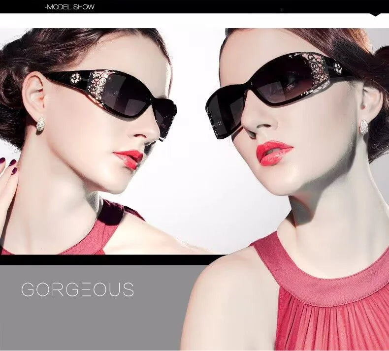 New wraparound diamond metal shiny polarizing driving sunglasses, vintage fashion, personalized trend, hollow-out lace