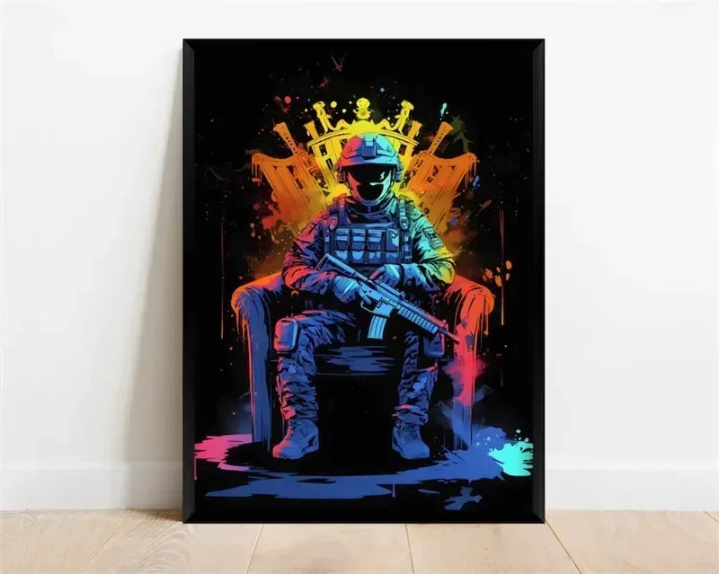 Póster Néon de Personagem de Videojogo com Gamepad, Auscultadores, Futebol e Basquetebol em Tela — Arte de Parede para Decoração de Quarto Gaming