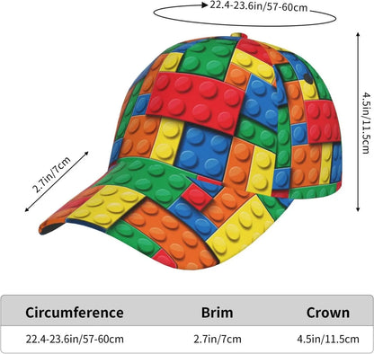 Speelse bouwsteenprint baseballpet voor dames en heren, verstelbare snapback-pet met glitter, modieuze baseballpet