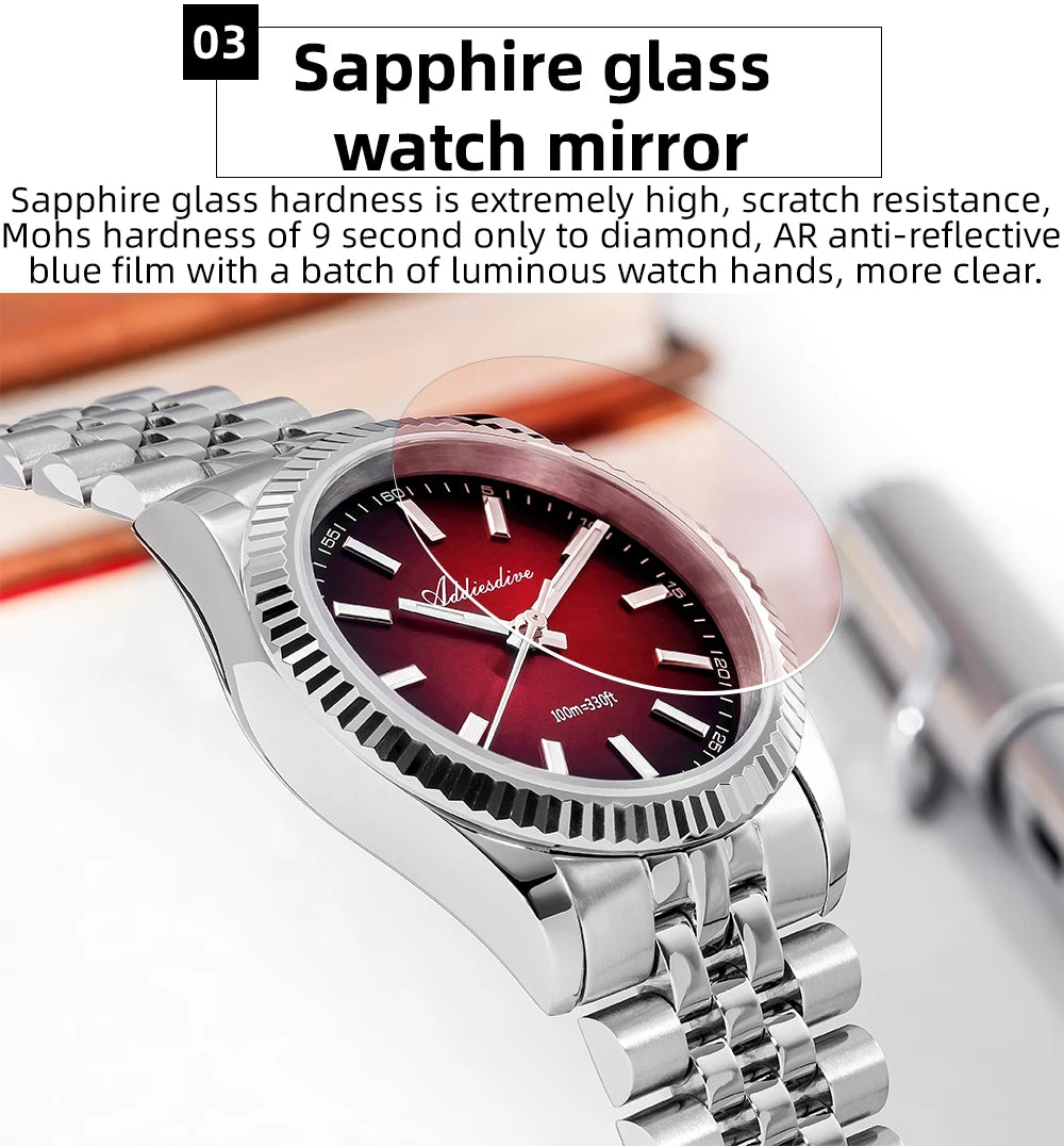 Orologio da uomo ADDIESDIVE AD2073 nuovo, vetro zaffiro, 36mm, VH31, quadrante sunburst, quarzo, impermeabile 10Bar, da immersione, luminoso