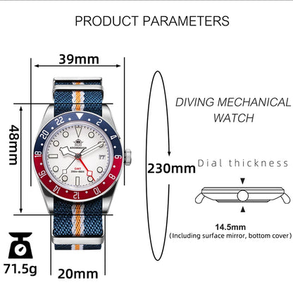 ADDIESDIVE GMT Quartz Watches Bubble Mirror Glass AD2044 Men's Sport Diver Watch 20Bar Waterproof Super Luminous Man WristWatch