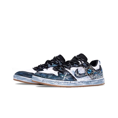 Custom Sneakers Nike SB Alleyoop "Starry Eye" Hand-Painted Low-Top Unisex Skate Shoes (Black/Blue)