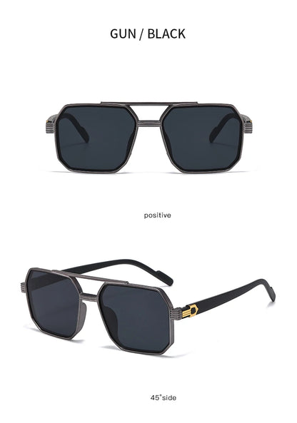 2pcs Trendy Metal Polygonal Pilot Women Sunglasses Luxury Double Beam Men Sunglass Outdoor Driving Shade Sunglasses Unisex UV400