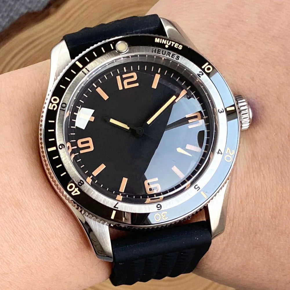Tandorio NH35A PT5000 Mechanical Men's Watch 20BAR Waterproof Sapphire Luminous Red Black Dial Stainless Steel Bracelet New Clock