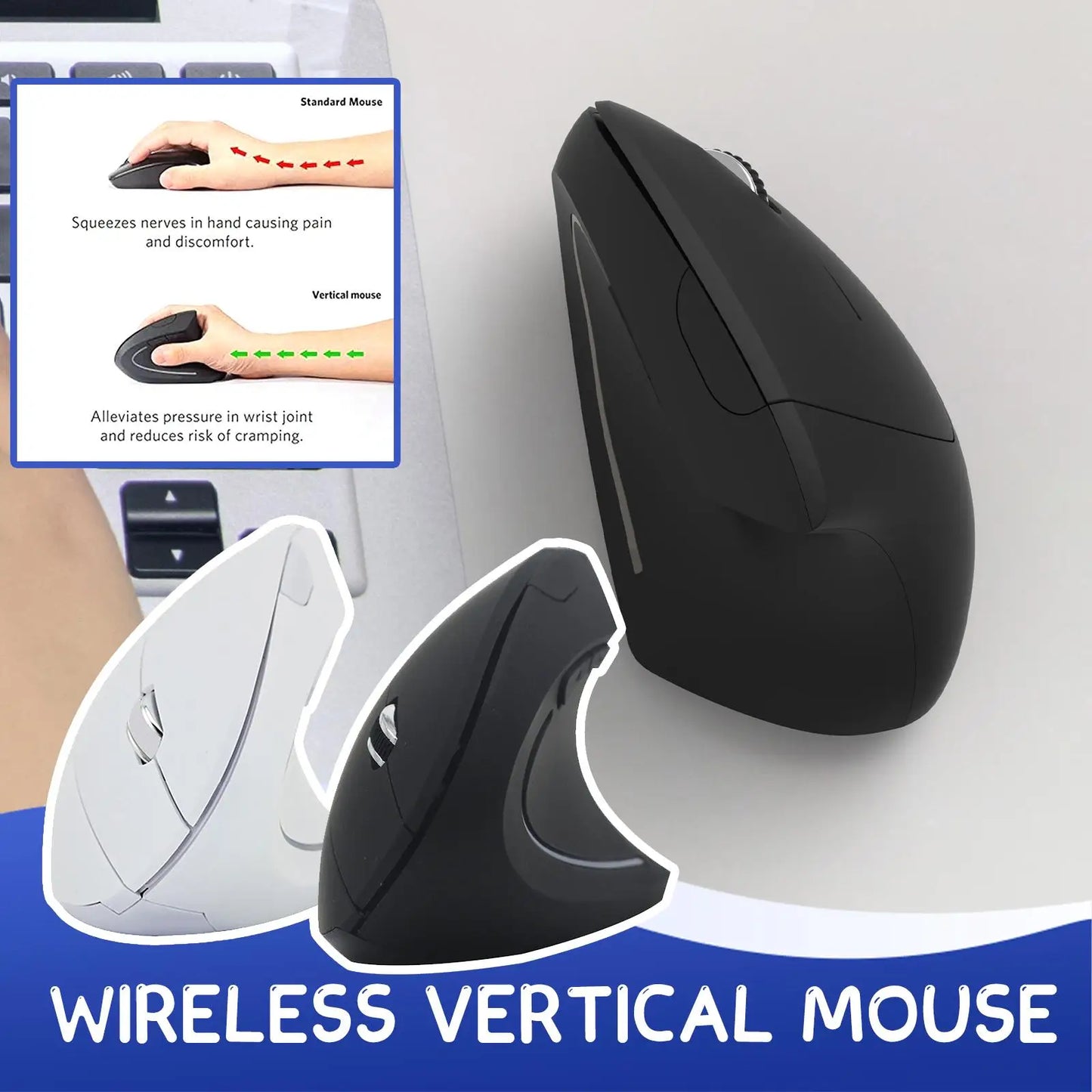 Ratón inalámbrico 2.4G vertical gaming ergonómico 1600DPI para PC, portátil y oficina, mini ratón gaming