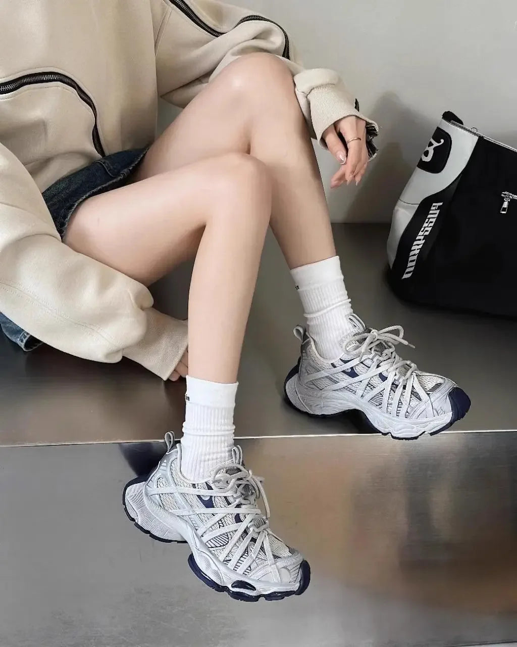 Spring Summer New Style Men Women Dad Shoes Thick Bottom Net Surface Sports Shoes Trendy Versatile Breathable Tie Shoes