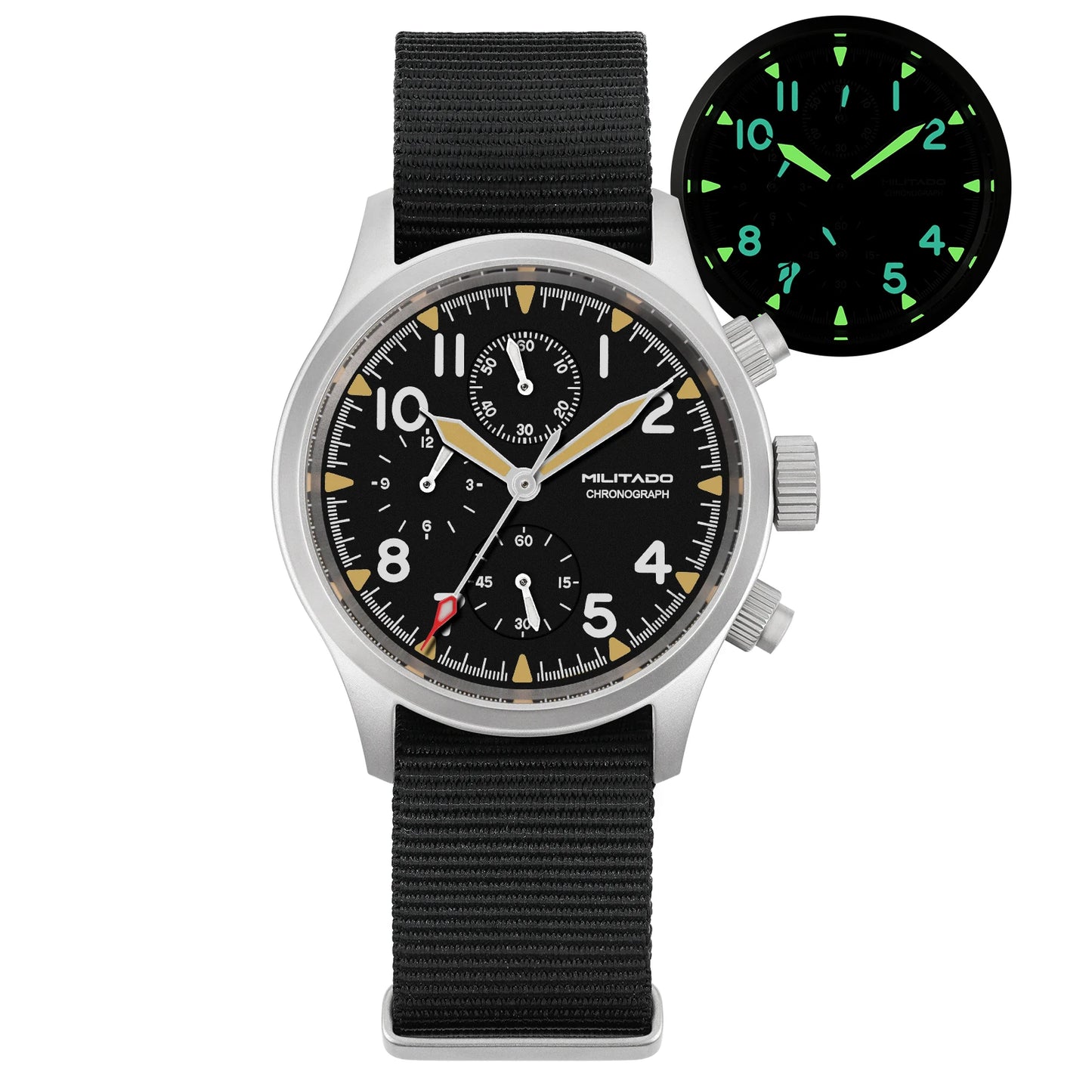 Reloj cronógrafo de cuarzo Militado VK61 VK67, 39 mm, caja de acero inoxidable 316L, 3 esferas, resistente al agua 100M, reloj militar multifunción