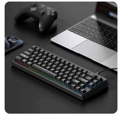 FREEWOLF M68SE 68% Mini Wired Keyboard RGB Backlit Silent Mechanical Feel Type-C Detachable Cable for PC Mac