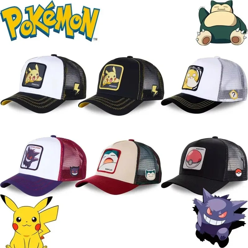 Καπέλο μπέιζμπολ με κεντημένο σχέδιο Pokémon: Pikachu, Gengar, Snorlax, Psyduck – Anime – Ρυθμιζόμενο καπέλο από αναπνεύσιμο πλέγμα – Δώρα για cosplay