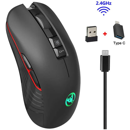 2.4G USB-C Wireless Mouse Rechargeable Gaming Mouse 3600DPI 7 Button Type-c Mute Mice for Macbook Laptop PC Game Mouse Computer