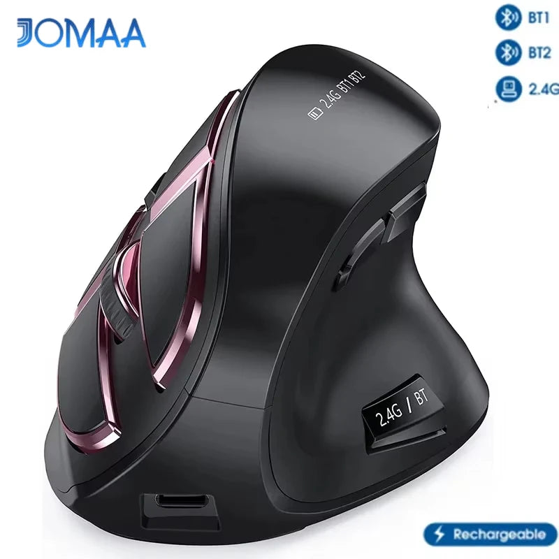 Mouse verticale wireless Jomaa 2.4G+Bluetooth per Apple Mac, laptop e notebook, 9 pulsanti, mouse gaming ricaricabile per PC e iPad