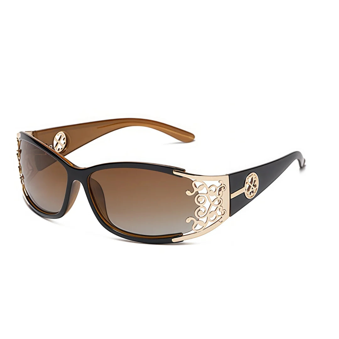 New wraparound diamond metal shiny polarizing driving sunglasses, vintage fashion, personalized trend, hollow-out lace