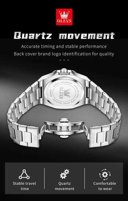 OLEVS Men's Watches Luxury Classic Fashion Fine Steel Original Brand Quartz Wristwatch for Man Waterproof Luminous Date reloj