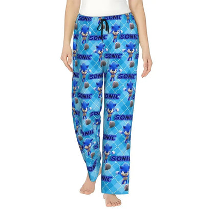 Custom Printed Womens Soniced Pajama Pants Hedgehog Game Sleepwear Sleep Lounge Bottoms with Pockets
