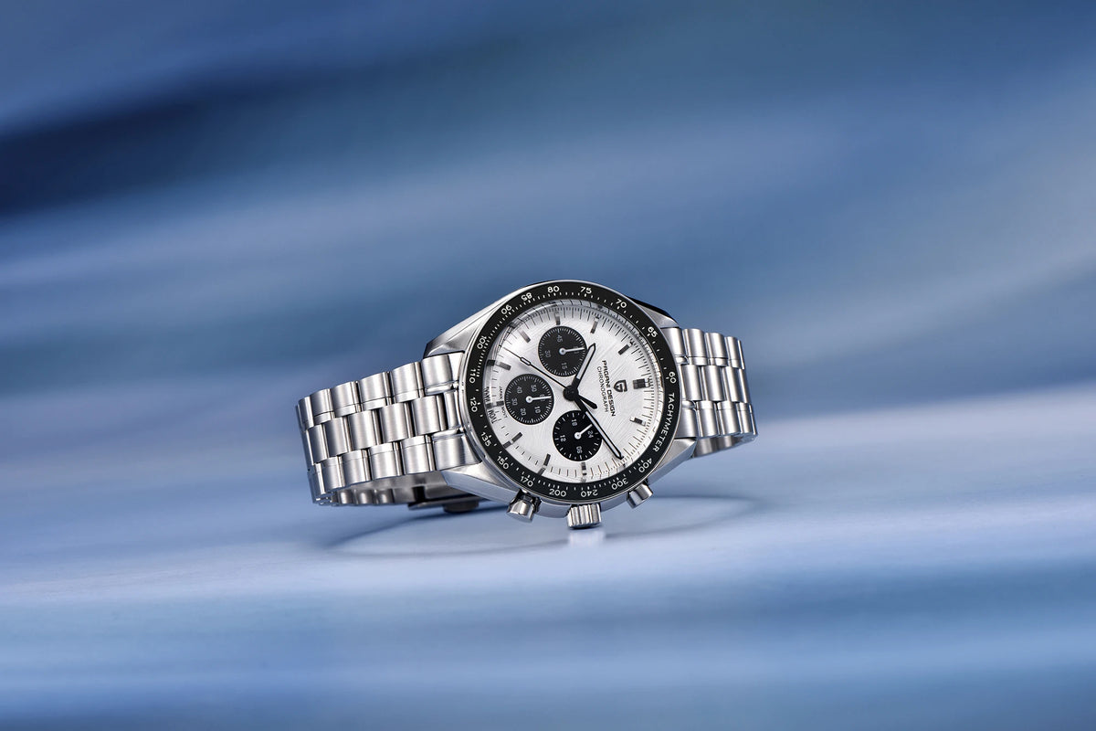 Montre pour homme PAGANI DESIGN « New Moon » – Montre à quartz de luxe, chronographe, verre saphir avec traitement antireflet, lunette en céramique, aiguilles luminescentes