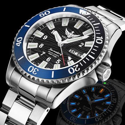 Yelang V1217 300m Diving Solar Watch Japan VS43 Swiss Super Luminous Water Ghost Waterproof Top Sapphire Aluminum Bezel Reloj