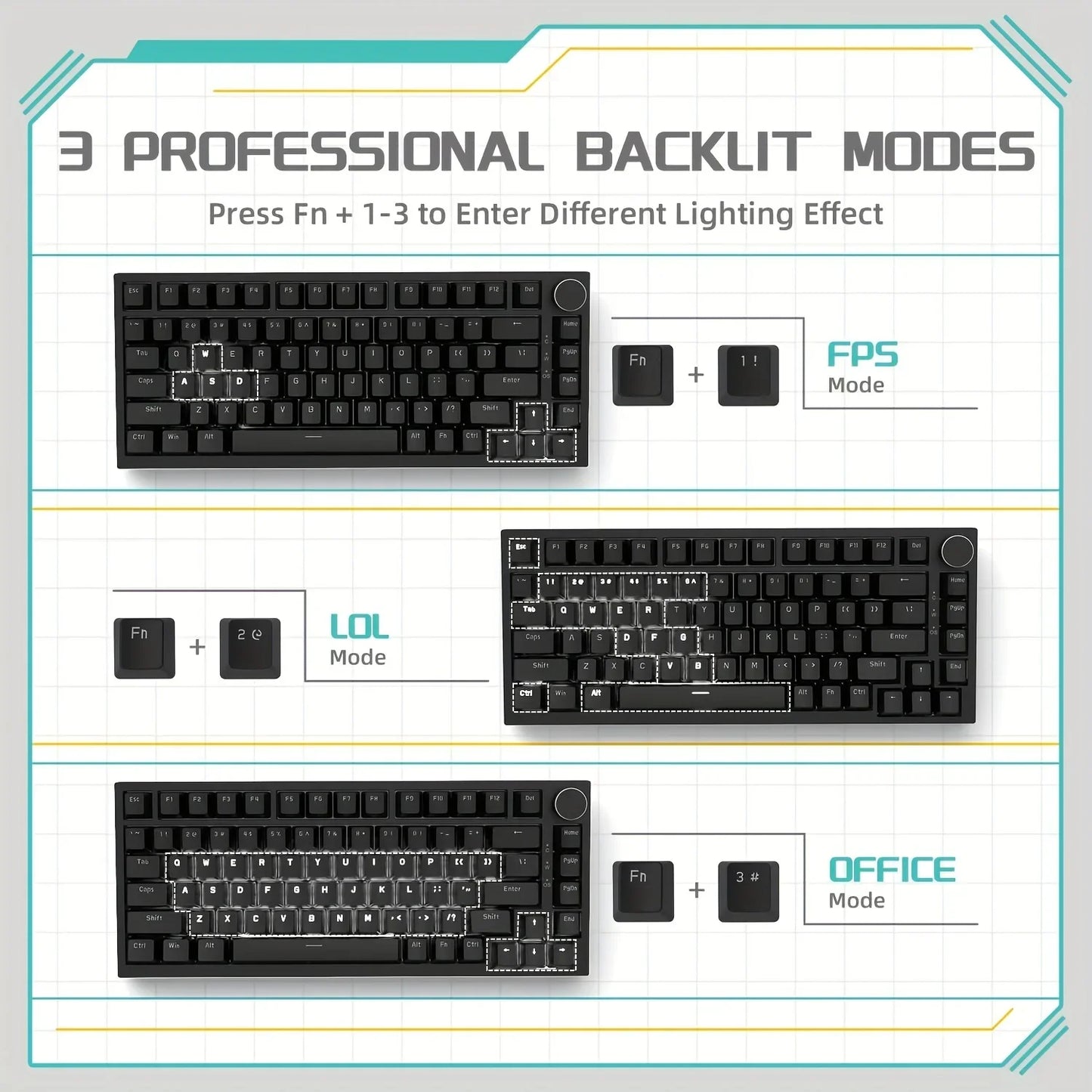 AJAZZ AK820 Rotary Volume Buttons Hot-Swappable Keys For Office AndHome Mechanical Keyboards DIY