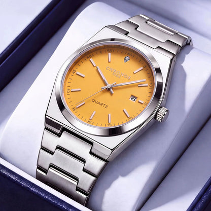 Reloj de cuarzo para hombre CHRONOS: correa de acero inoxidable, resistente al agua, agujas luminiscentes, indicador de fecha. Ideal para el trabajo, el deporte o el día a día.