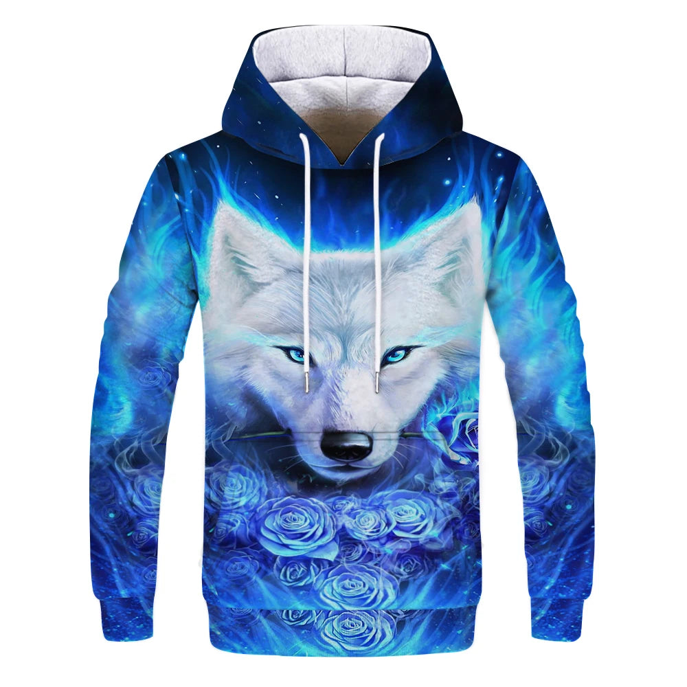 Neuer modischer Hoodie mit 3D-Tierprint für Herren und Damen, personalisiertes Design, Sweatshirt mit Schnee- und Doppelwolf-Motiv, Harajuku Oversized Hoodie