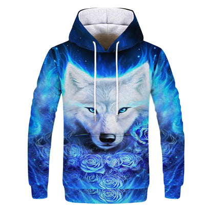 Neuer modischer Hoodie mit 3D-Tierprint für Herren und Damen, personalisiertes Design, Sweatshirt mit Schnee- und Doppelwolf-Motiv, Harajuku Oversized Hoodie