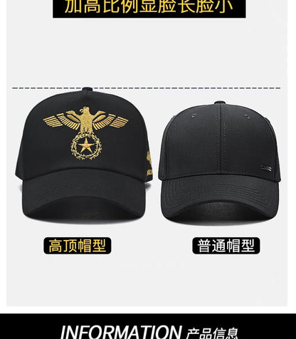 InlnDtor Embroidery high top European and American style wide brim baseball cap casual big head circumference men's cap